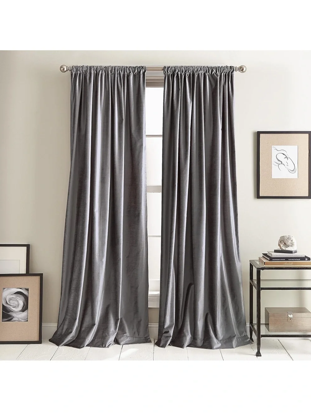 New DKNY Modern Knotted Velvet 96” Charcoal Panels x2